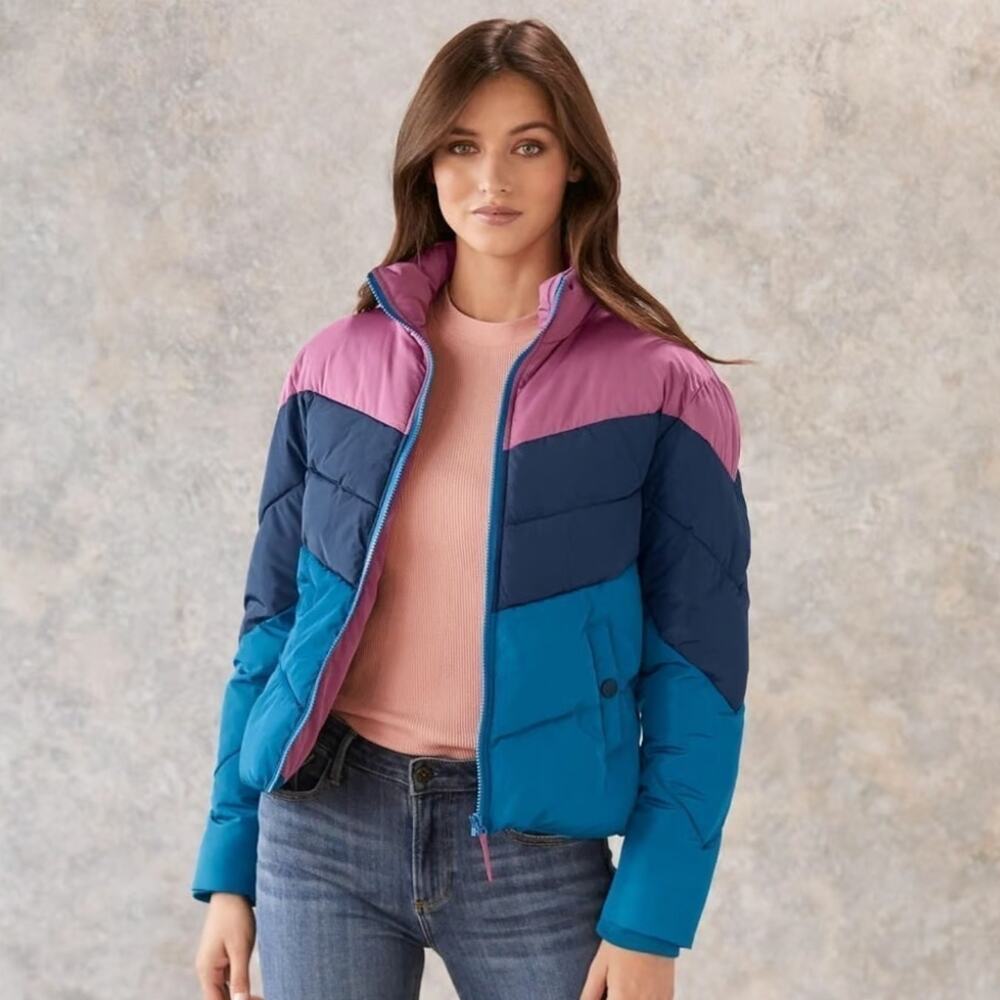 Sundance Greer Mountain Jacket Pink and Blue Retro Puffer Synthetic Small Poly